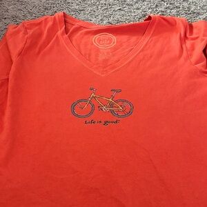 Life Is Good Kids' Red Long Sleeve Tee with Bicycle Graphic